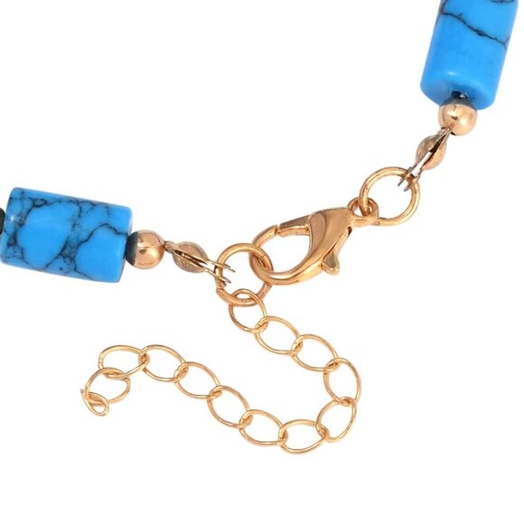 Blue Howlite Bracelet and Lever Back Earrings Set in Goldtone - Picture 4 of 5